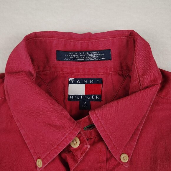 VTG Tommy Hilfiger Button Down Shirt Mens Medium Red Y2K - Picture 4 of 9